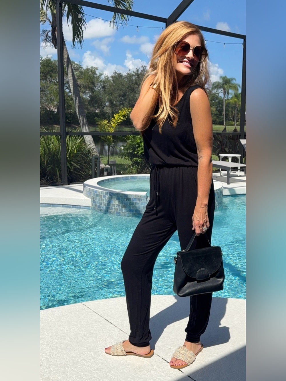 🖤Pink Lily Black Romper | Tie Waist | Casual Dressy | S